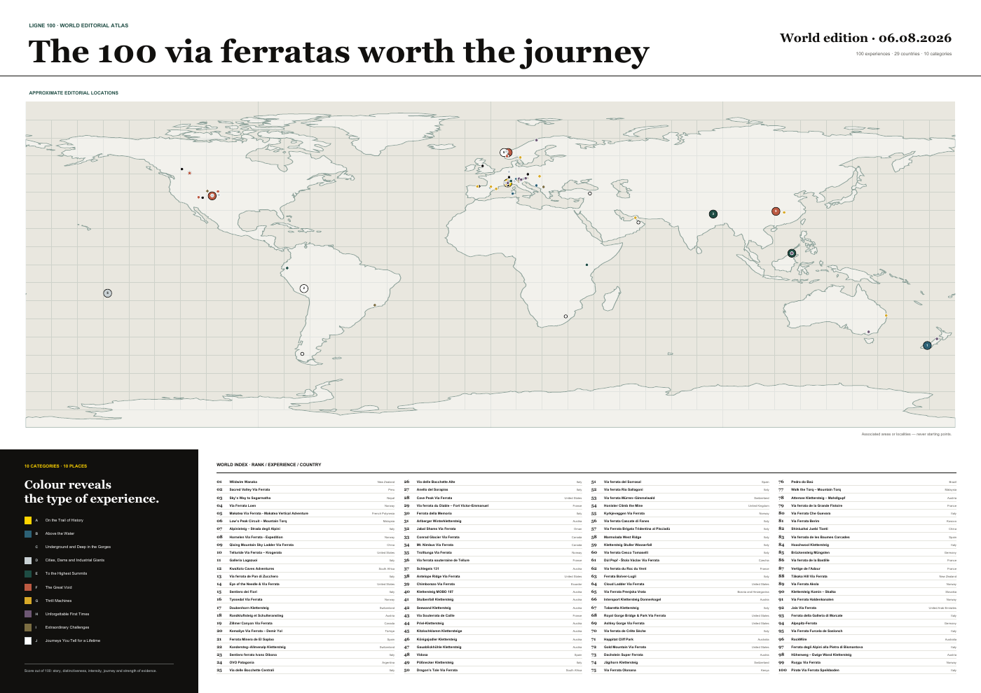 Preview of the world Top 100 via ferratas map poster